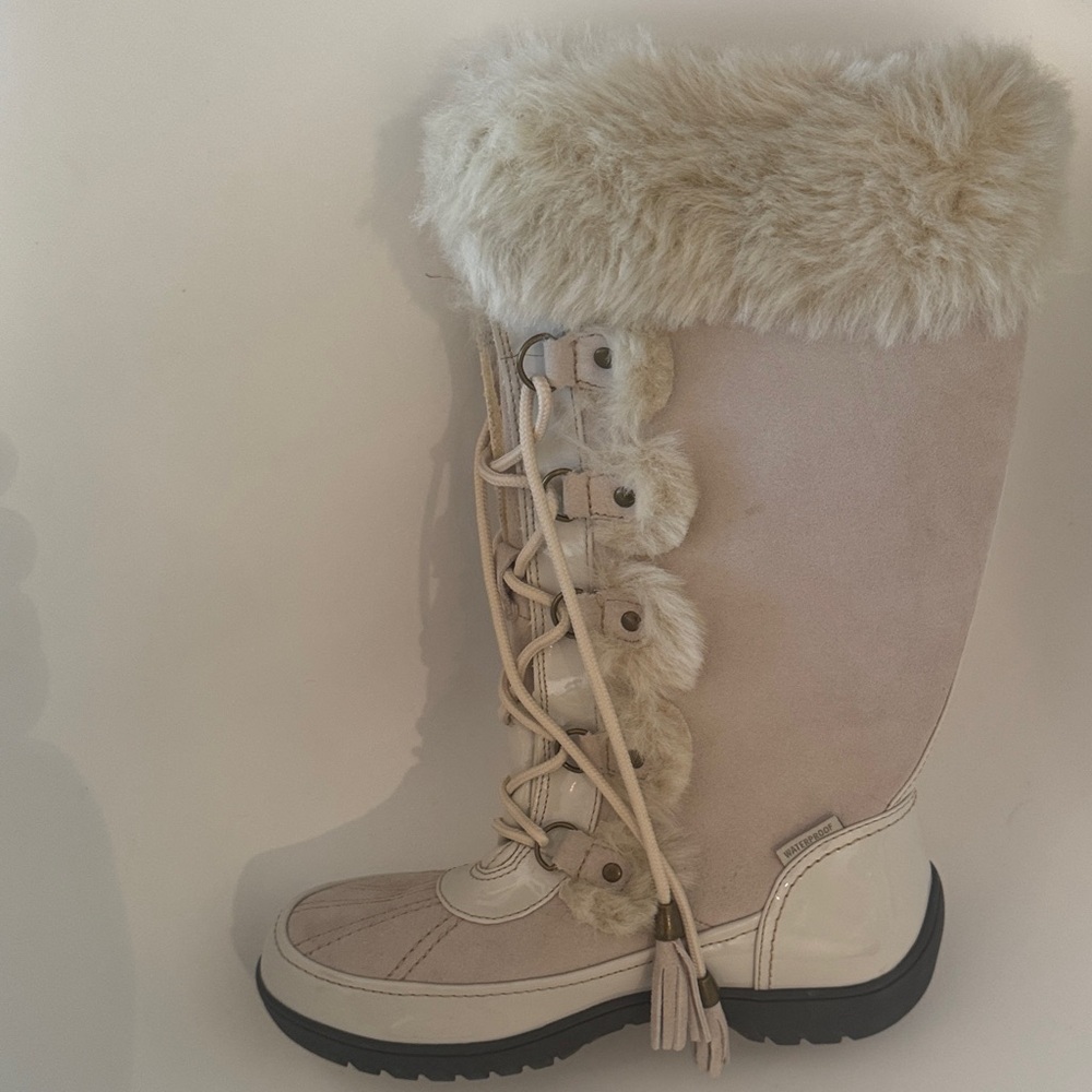 Sporto Cream Faux Fur Lace-Up Winter Boot